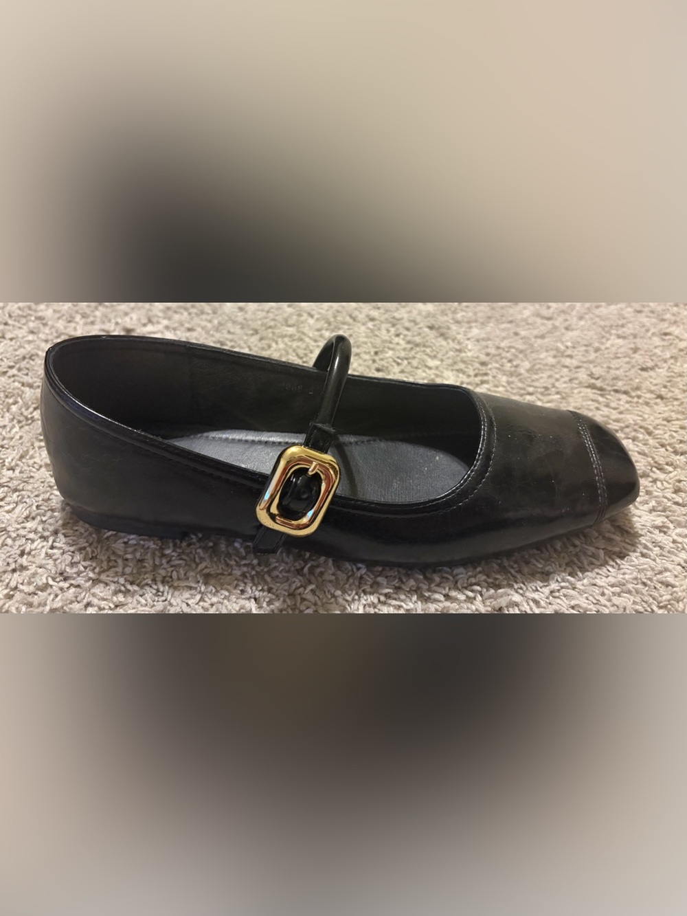 Black Mary Jane Flats with Gold Buckle Strap